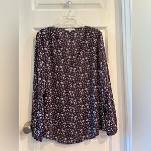 Floral Print Blouse - Burgundy and White